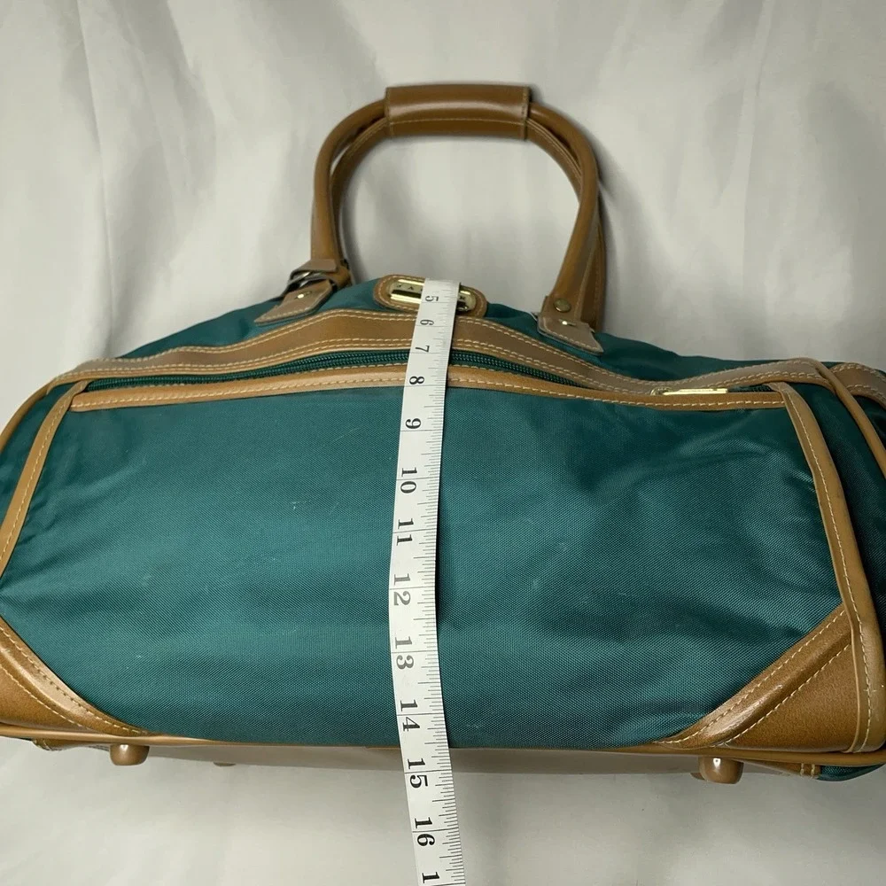Vintage Jaguar Canvas Leather Duffle Bag Green Medium Large 90s Travel Luggage